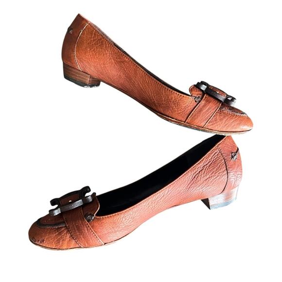 Celine Women’s Vintage Wooden Triomphe Cognac Brown Orange Leather Ballet Flat - Picture 10 of 11
